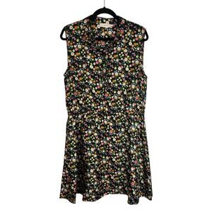 Tory Burch Black Silk Floral Print Dress Size 14 Ryder Sleeveless Fit Flare
